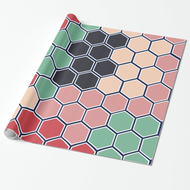 Farbenfrohe, moderne Hexagons-Muster Geschenkpapier (Ungerollt)