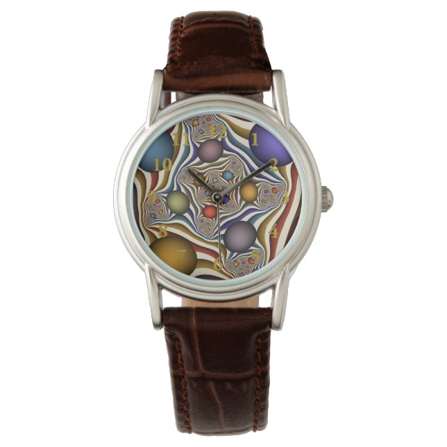 Farbenfrohe moderne Kunst des Abstrakten Fraktals Armbanduhr (Vorderseite)