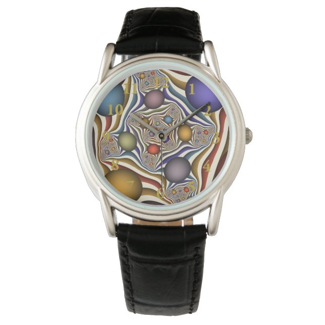 Farbenfrohe moderne Kunst des Abstrakten Fraktals Armbanduhr (Vorderseite)
