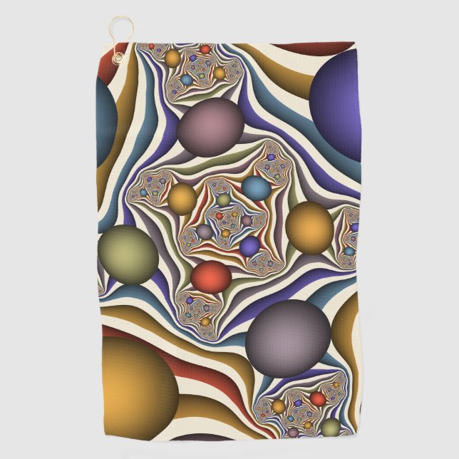 Farbenfrohe moderne Kunst des Abstrakten Fraktals Golfhandtuch (Vorderseite)