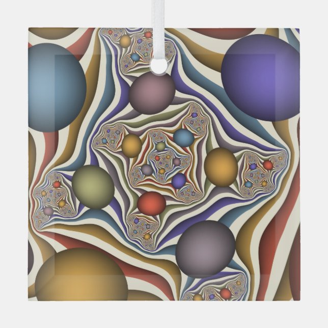 Farbenfrohe moderne Kunst des Abstrakten Fraktals Ornament Aus Glas (Vorderseite)