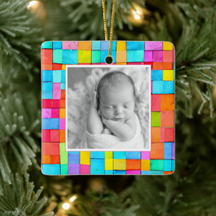 Farbenfrohe Moderne Kunst FOTO Frohe Weihnachtsfam Keramikornament