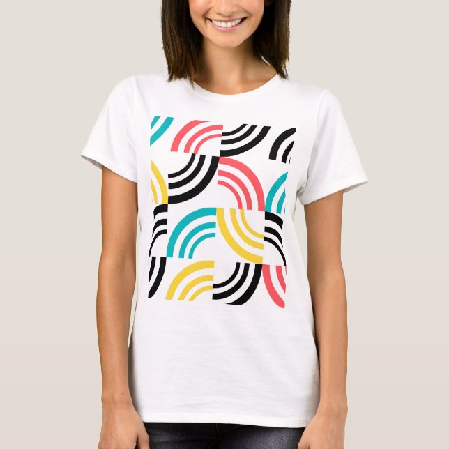 Farbenfrohe, moderne, lustige, fröhliche geometris T-Shirt (Vorderseite)