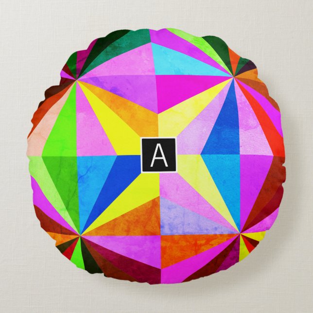 Farbenfrohe moderne mehrfarbige geometrische Geome Rundes Kissen (Vorderseite)