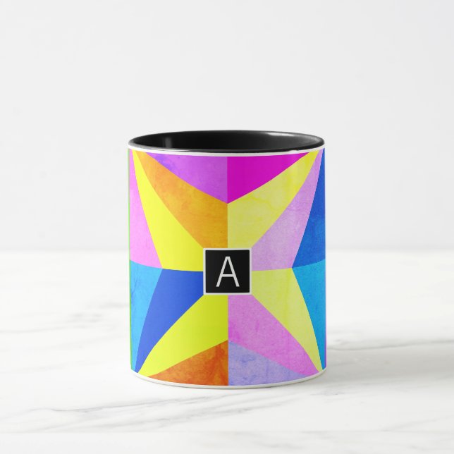 Farbenfrohe moderne mehrfarbige geometrische Geome Tasse (Zentrum)