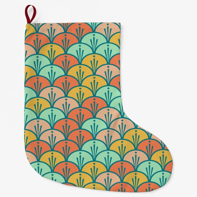 Farbenfrohe moderne moderne geometrische Fischskal Großer Weihnachtsstrumpf (Vorderseite)