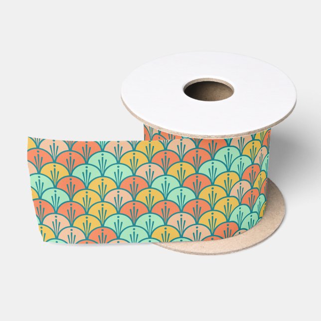 Farbenfrohe moderne moderne geometrische Fischskal Satinband (Spule)