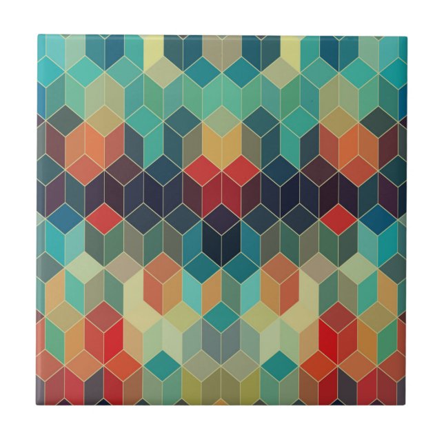 Farbenfrohe moderne, nahtlose Kuben Geometrisches  Fliese (Vorderseite)