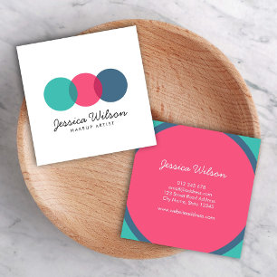Farbenfrohe, moderne Overlap Circles Aquamarin Pin Quadratische Visitenkarte
