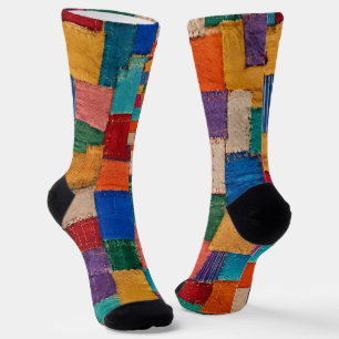 Farbenfrohe moderne Patchworkarbeit Socken