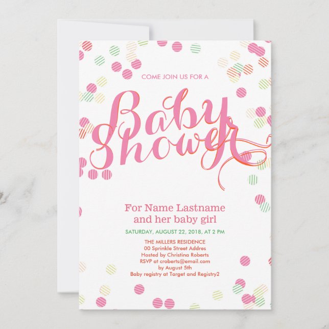 Farbenfrohe, moderne Pink Girl Baby Dusche Einladu Einladung (Vorderseite)
