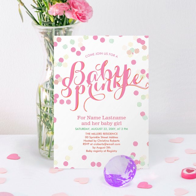 Farbenfrohe, moderne Pink Girl Baby Sprinkle Einla Einladung (Von Creator hochgeladen)