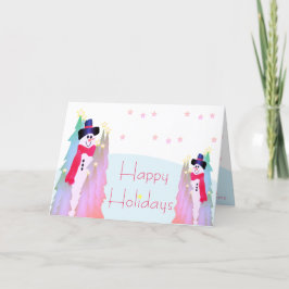 Farbenfrohe Moderne Pink Star Snowman Designer Feiertagskarte