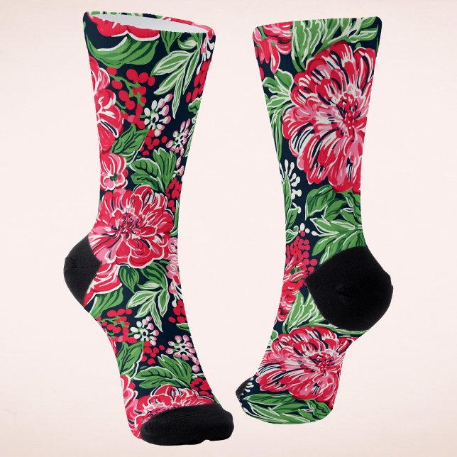 Farbenfrohe, moderne, preppy Winter Blume Weihnach Socken (Von Creator hochgeladen)