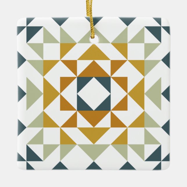 Farbenfrohe moderne Quilblock Geometric Erdnähe Aq Keramikornament (Vorderseite)