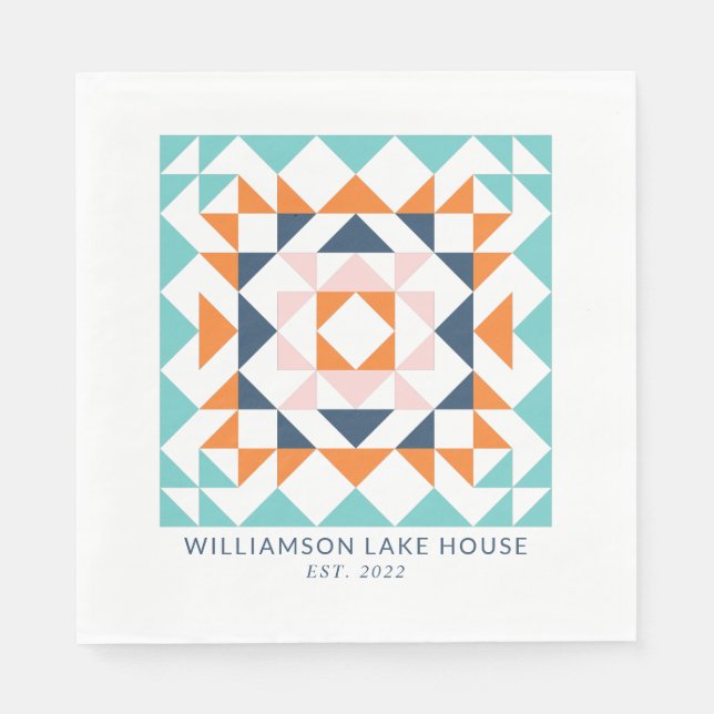 Farbenfrohe, moderne Quilblock Geometrie Serviette (Vorderseite)