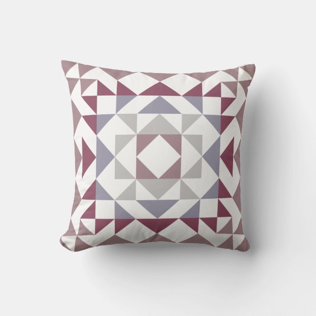 Farbenfrohe, moderne Quilt Block Geometric Burgund Kissen (Vorderseite)