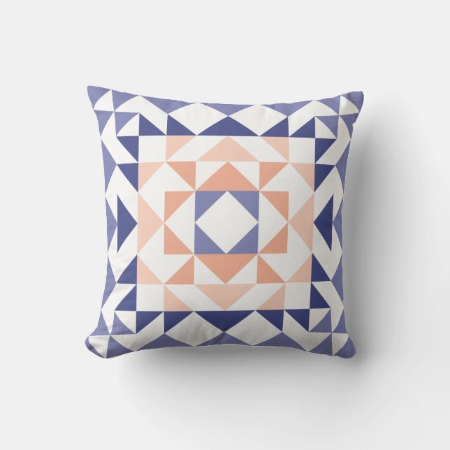 Farbenfrohe moderne Quilt Block Geometrie Lila Kissen (Vorderseite)