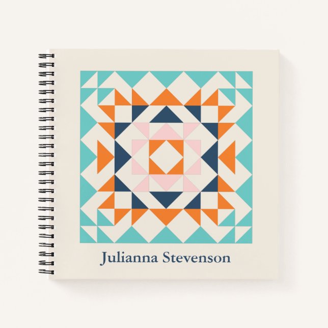 Farbenfrohe moderne Quilt Block Geometrie Personal Notizbuch (Vorderseite)