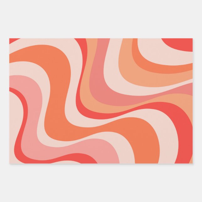 Farbenfrohe, moderne Retrowellen Geschenkpapier Set (Vorderseite)
