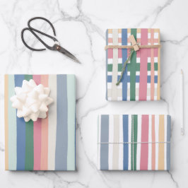 Farbenfrohe moderne Streifen Grillrosa Blau Geschenkpapier Set