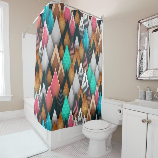 Farbenfrohe moderne Südwestaztek Aquamarin Pink Br Duschvorhang (Beispiel)