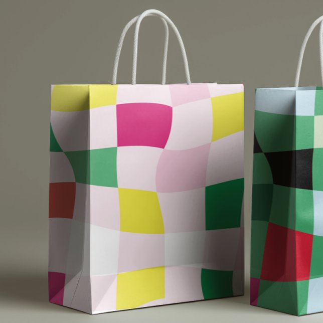 Farbenfrohe Moderne Tartan Kariert Blocks Weihnach Mittlere Geschenktüte (Von Creator hochgeladen)