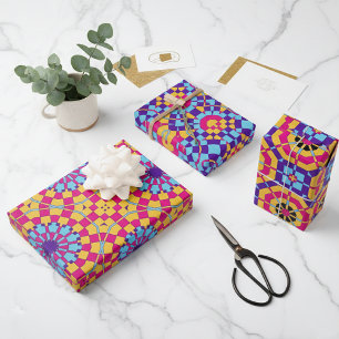 Farbenfrohe moderne, trendige Mosaik geometrische  Geschenkpapier Set