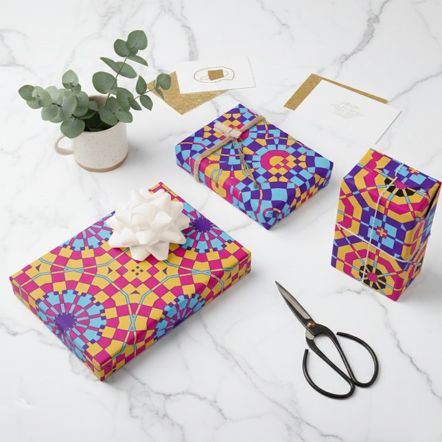 Farbenfrohe moderne, trendige Mosaik geometrische  Geschenkpapier Set (Von Creator hochgeladen)