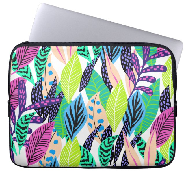 Farbenfrohe moderne tropische botanische Muster Laptopschutzhülle (Vorderseite)