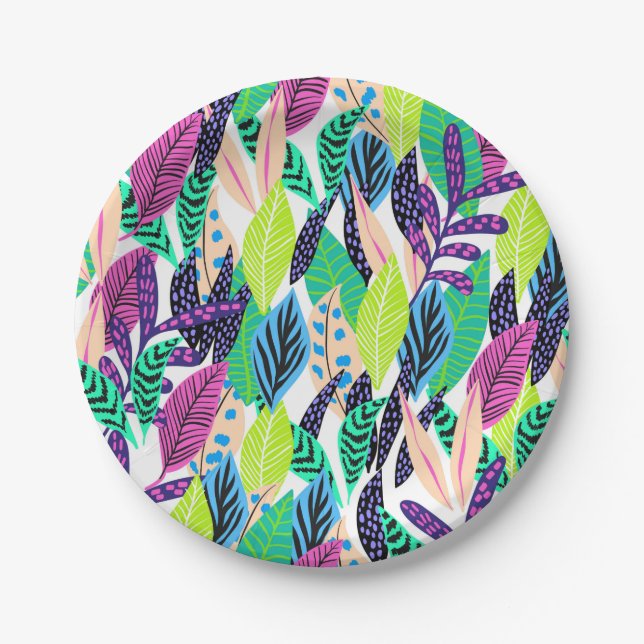 Farbenfrohe moderne tropische botanische Muster Pappteller (Vorderseite)