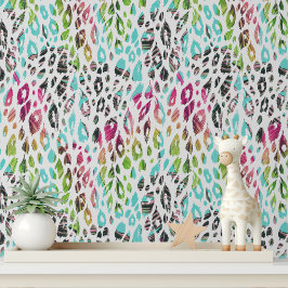 Farbenfrohe, moderne, tropische Leopardendruckmust Tapete