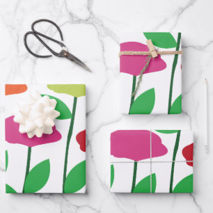 Farbenfrohe Mohnblume Blume Kinderdusche Geburtsta Geschenkpapier Set