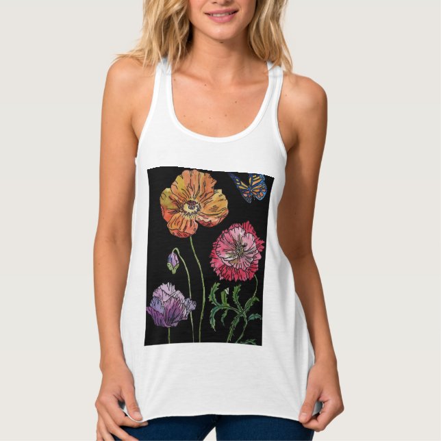 Farbenfrohe Mohnblumen Kunst, Dichtung und Musik Tank Top (Vorderseite)