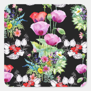 Farbenfrohe Mohnsommer-Blume Quadratischer Aufkleber