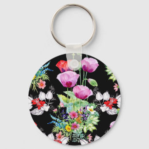 Farbenfrohe Mohnsommer-Blume Schlüsselanhänger