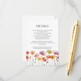 Farbenfrohe MohnwildBlume Hochzeitskarte Begleitkarte