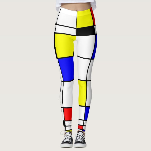 Farbenfrohe Mondrian Kunst Stilvolles Muster Leggings (Vorderseite)