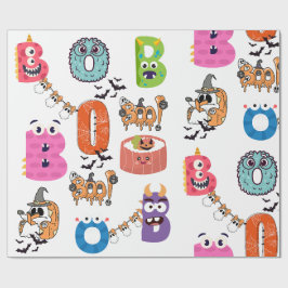 Farbenfrohe Monster "BOO" Halloween Cartoon Design Geschenkpapier