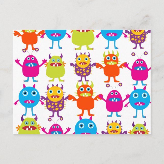 Farbenfrohe Monster-Party-Bash Postkarte (Vorderseite)