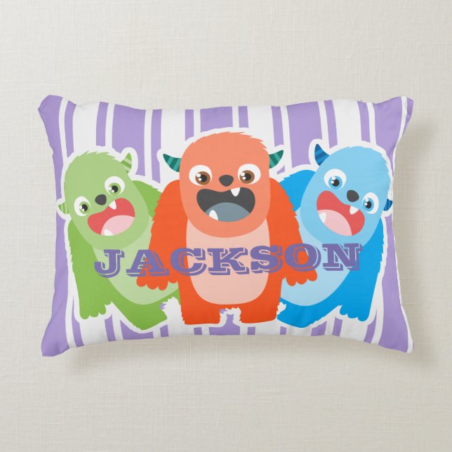 Farbenfrohe Monster Personalisiert Dekokissen (Vorderseite)