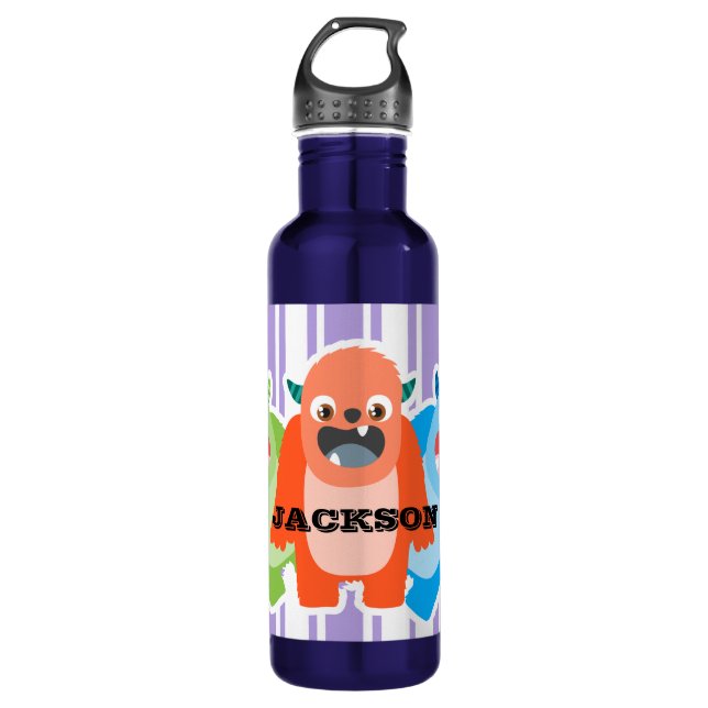 Farbenfrohe Monster Personalisierte Kinder Edelstahlflasche (Vorderseite)