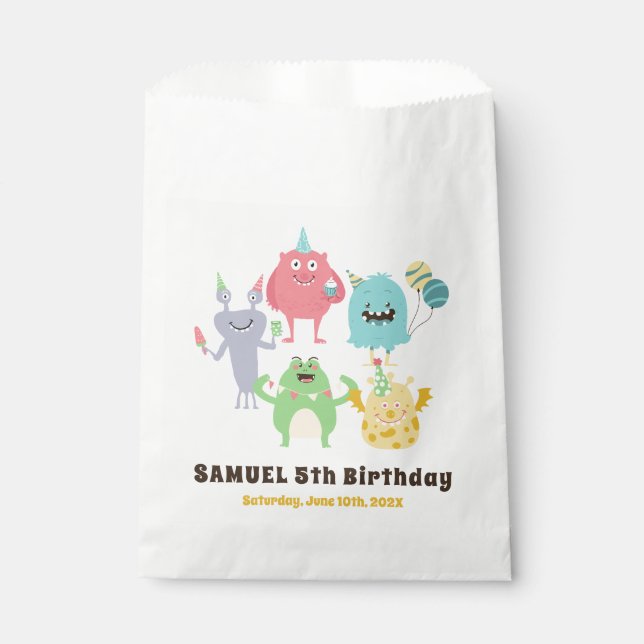 Farbenfrohe Monster Thema Kindergeburtstag Party Geschenktütchen (Vorderseite)