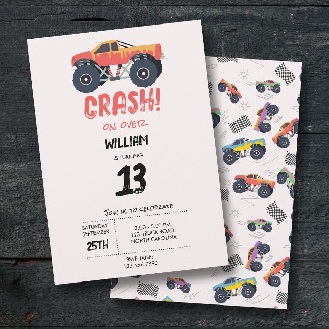Farbenfrohe Monster Trucks Racing Kindergeburtstag Einladung (Colorful Monster Trucks Racing Kids Birthday Party Invitation)