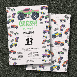 Farbenfrohe Monster Trucks Racing Kindergeburtstag Einladung