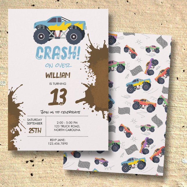 Farbenfrohe Monster Trucks Racing Kindergeburtstag Einladung (Colorful Monster Trucks Racing Kids Birthday Party Invitation)