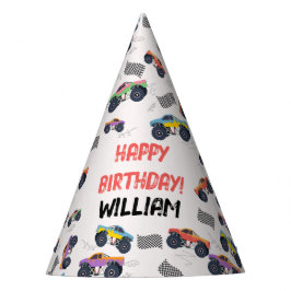 Farbenfrohe Monster Trucks Racing Kindergeburtstag Partyhütchen