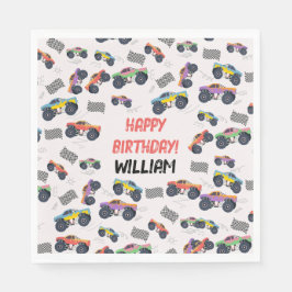 Farbenfrohe Monster Trucks Racing Kindergeburtstag Serviette