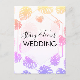 Farbenfrohe Monstera Hand Drawn Botany Wedding Postkarte