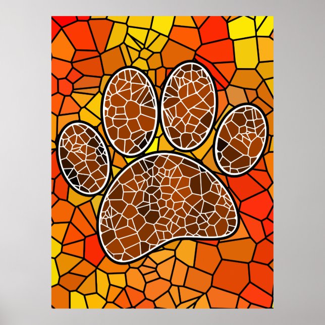 Farbenfrohe Mosaik Art Dog Paw Print Poster (Vorne)